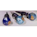 Dark Blue Gemstone Globe w/ Opalite Ocean Silver Wine Bottle Stopper